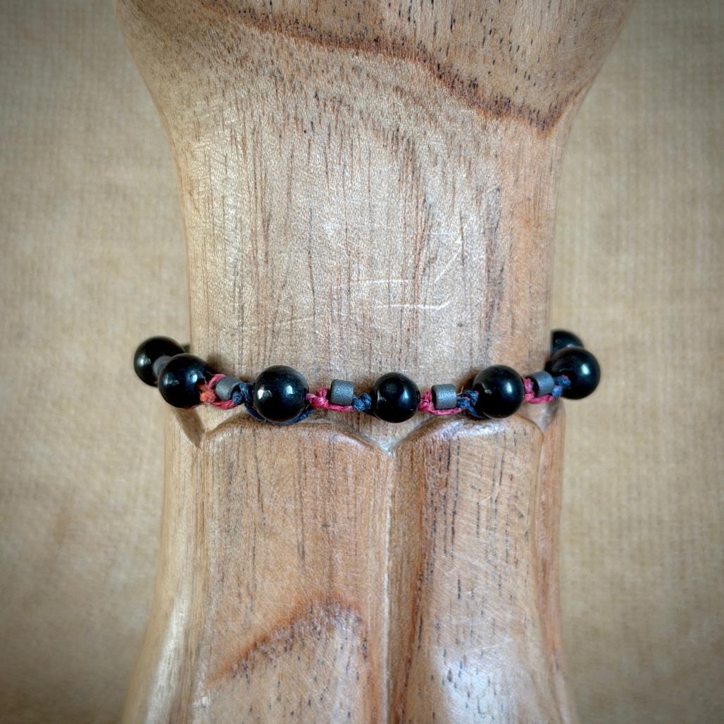 Dangly Adjustable Beaded Shungite Bracelet | Stormy Rainbow Ponytail