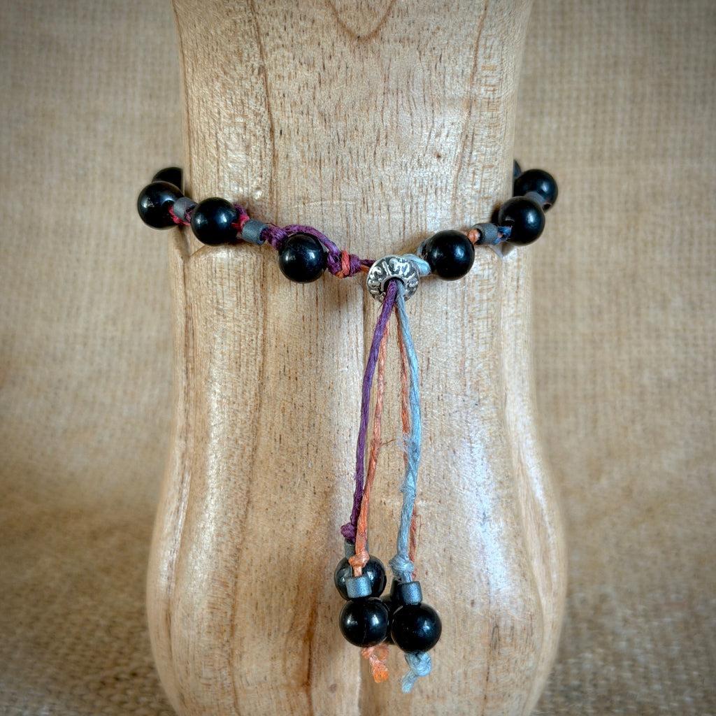 Dangly Adjustable Beaded Shungite Bracelet | Stormy Rainbow Ponytail