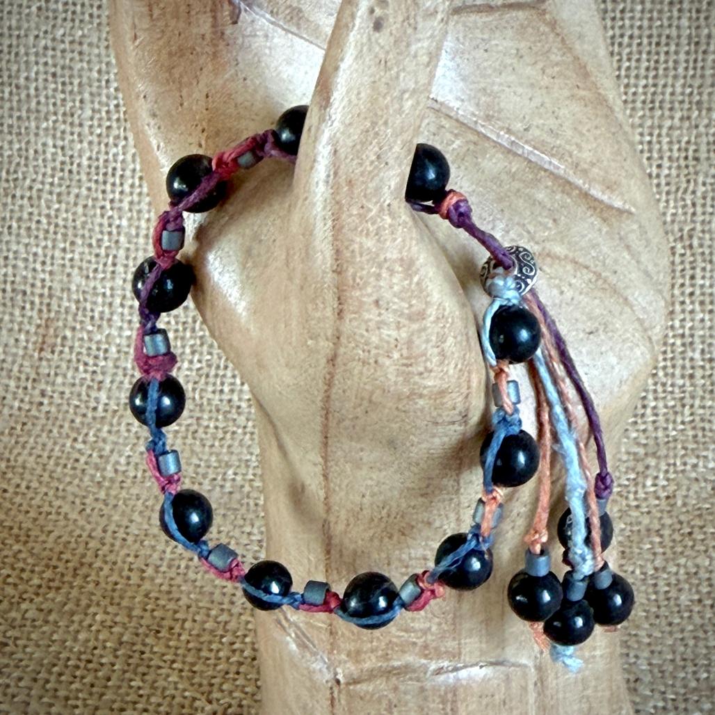 Dangly Adjustable Beaded Shungite Bracelet | Stormy Rainbow Ponytail