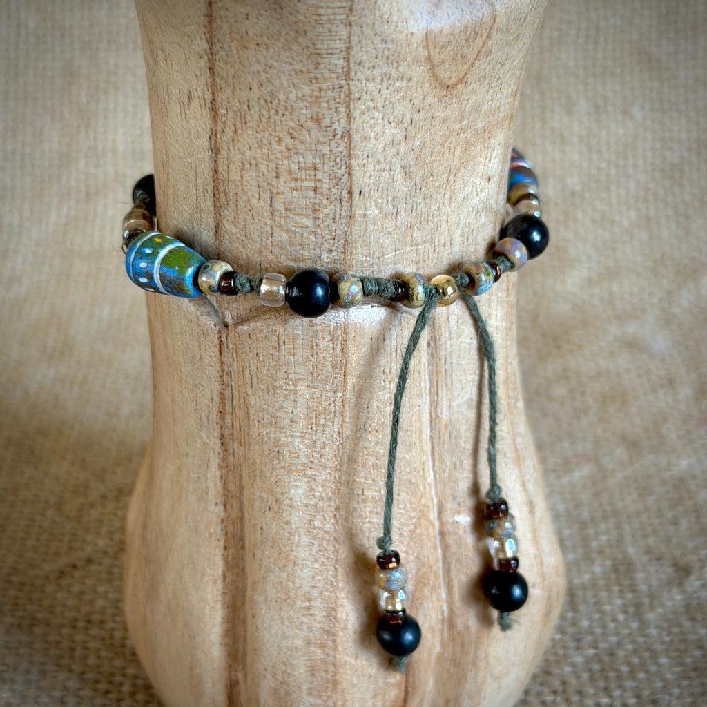 Dangly Adjustable Beaded Shungite Bracelet | Torpedo Bead, Earthy