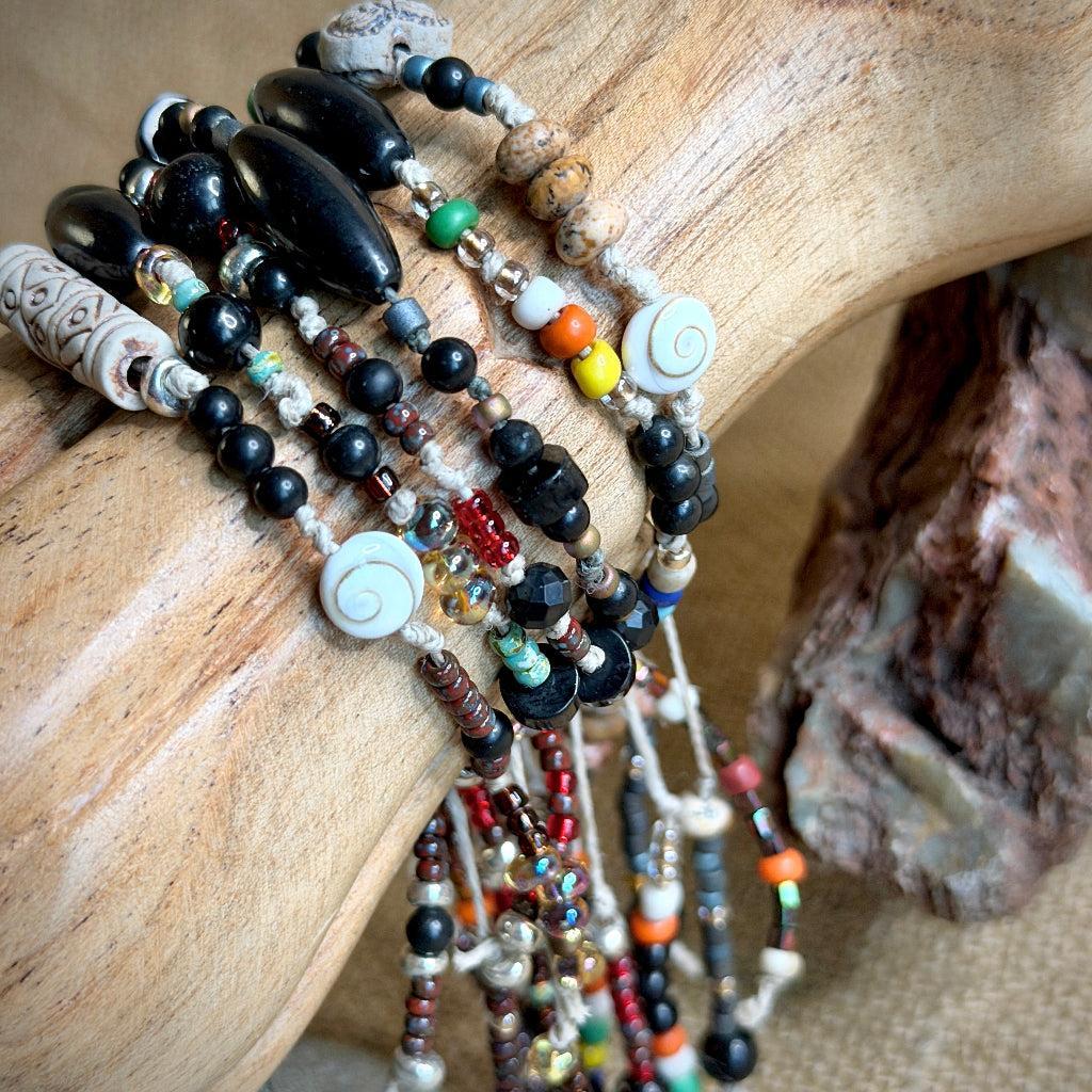 Dangly Adjustable Beaded Shungite Bracelet | Shungite Array on Camo Hemp