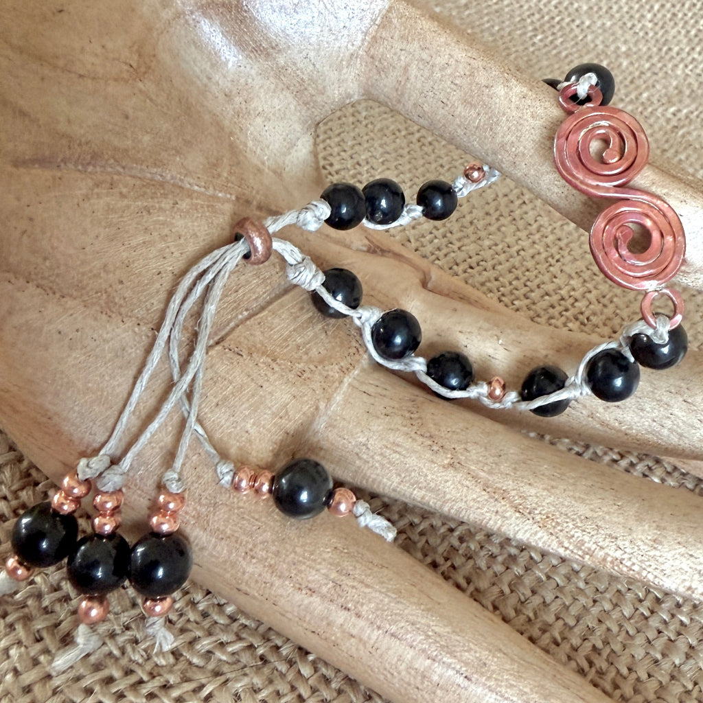 Dangly Adjustable Beaded Shungite Bracelet | Artisan Copper Infinity