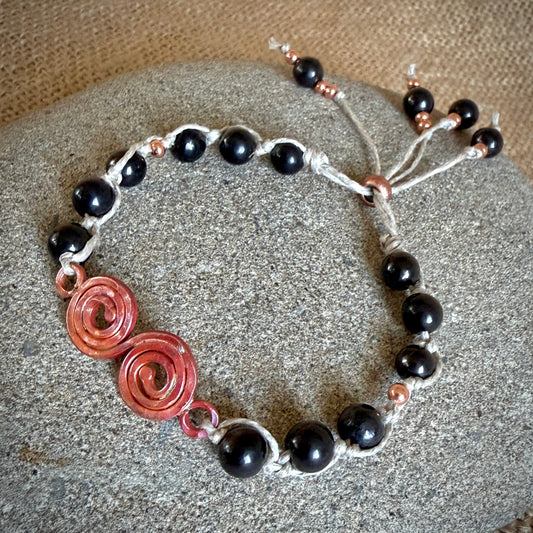 Dangly Adjustable Beaded Shungite Bracelet | Artisan Copper Infinity 5