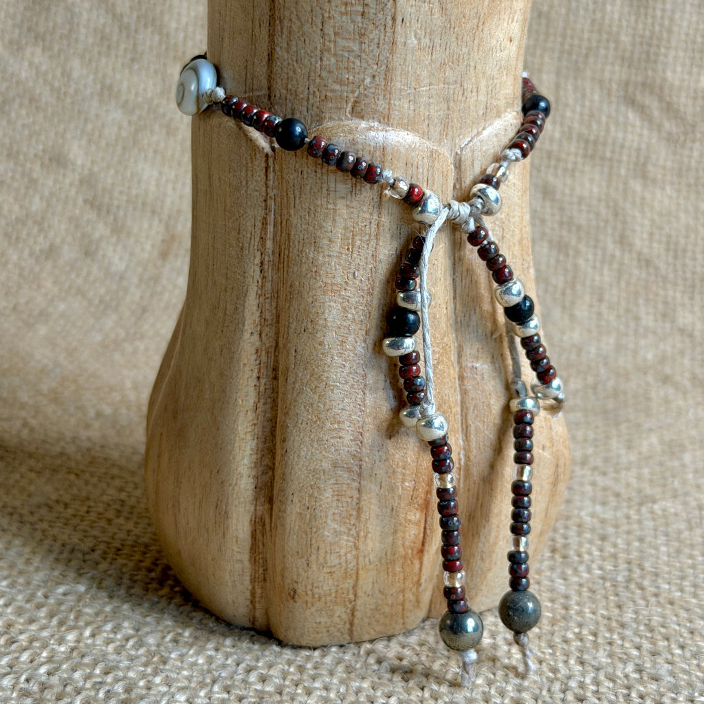 Dangly Adjustable Beaded Shungite Bracelet | Ceramic Focal & Shiva Eye 4