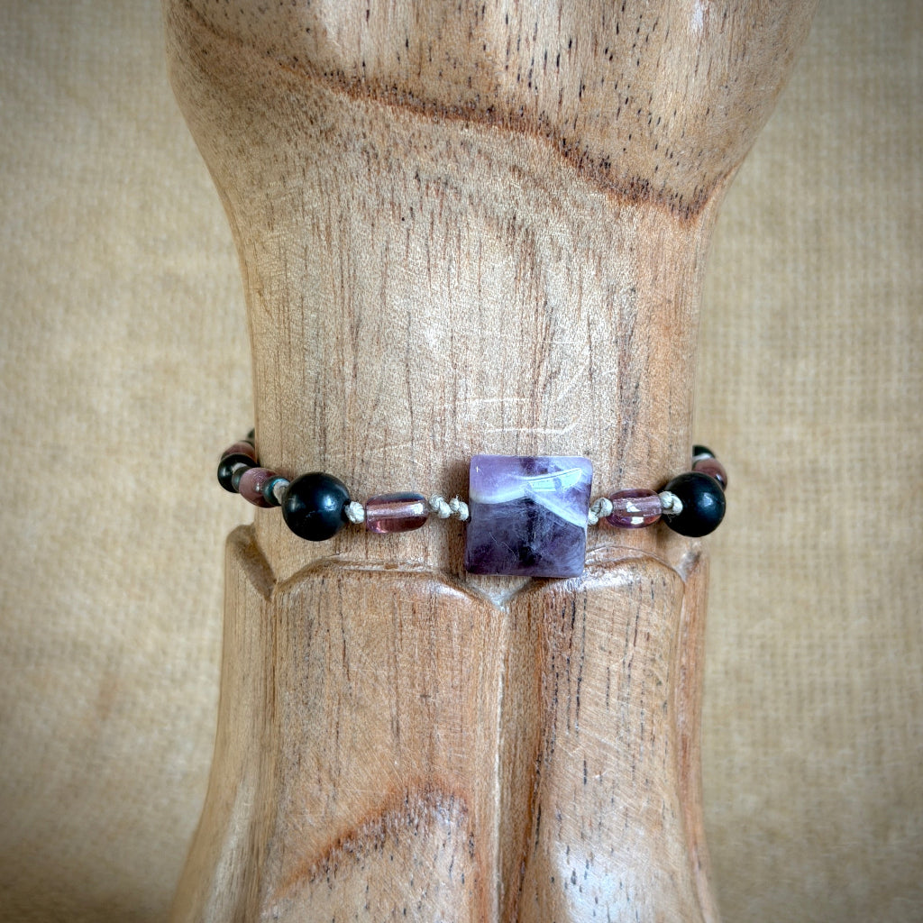 Dangly Adjustable Beaded Shungite Bracelet | Chevron Amethyst 1
