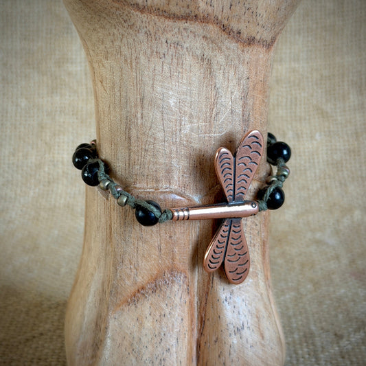 Dangly Adjustable Beaded Shungite Bracelet | Copper Dragonfly 1