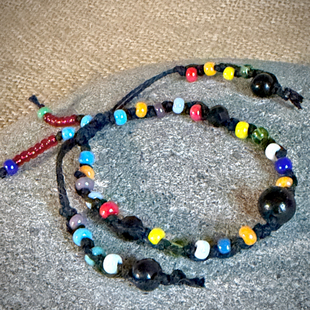 Dangly Adjustable Beaded Shungite Bracelet | Multicolor on Black Hemp