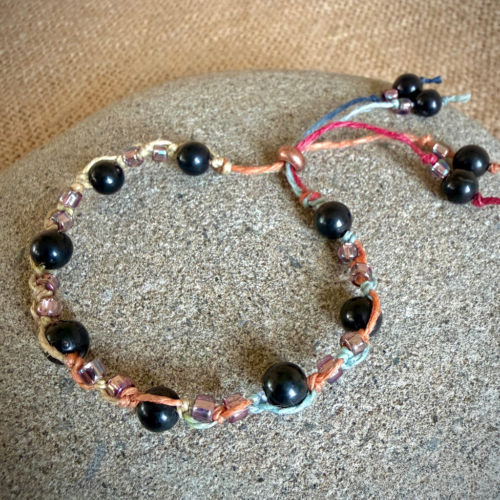 Dangly Adjustable Beaded Shungite Bracelet | Sparkly Rainbow Ponytail