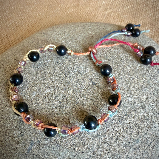 Dangly Adjustable Beaded Shungite Bracelet | Sparkly Rainbow Ponytail