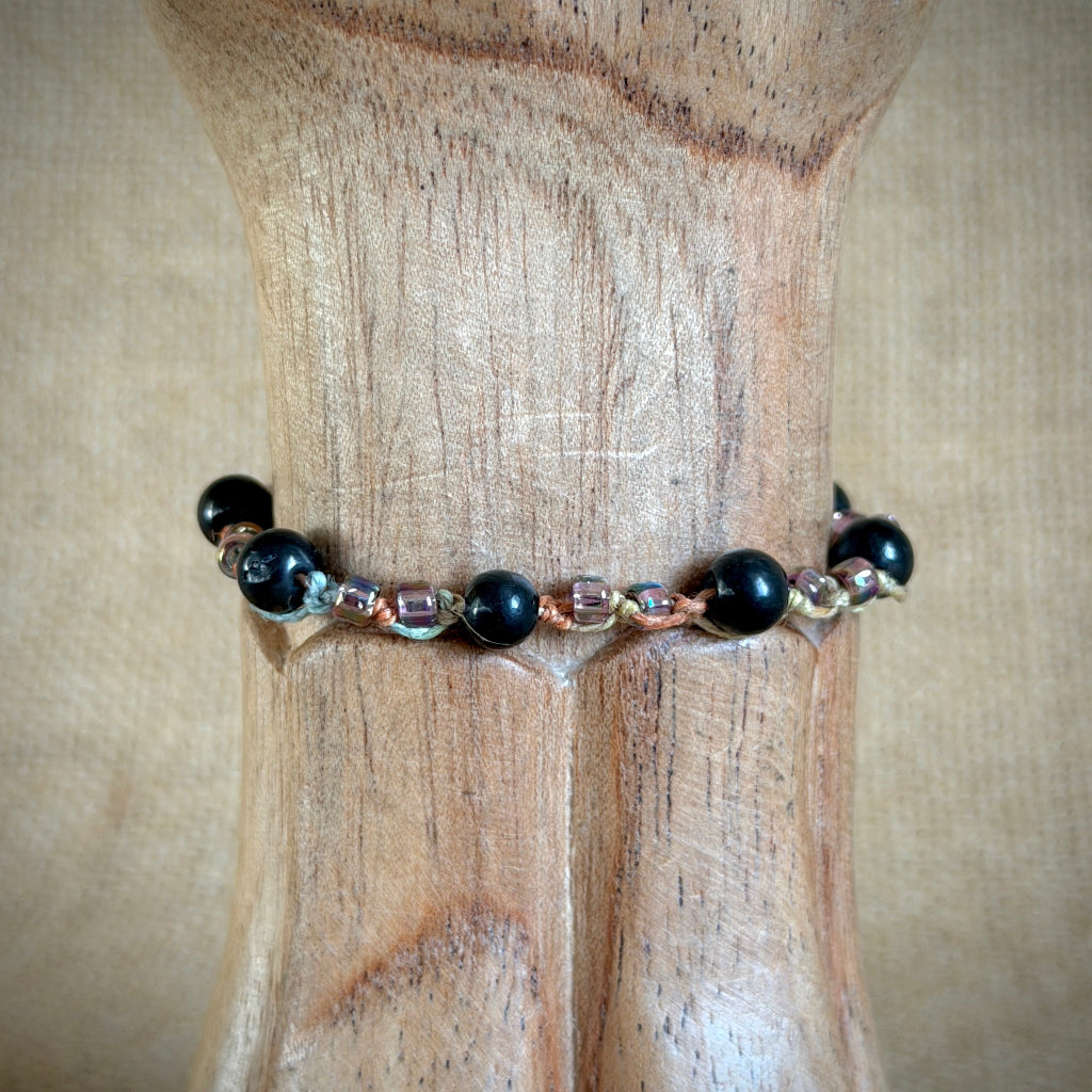 Dangly Adjustable Beaded Shungite Bracelet | Sparkly Rainbow Ponytail 1