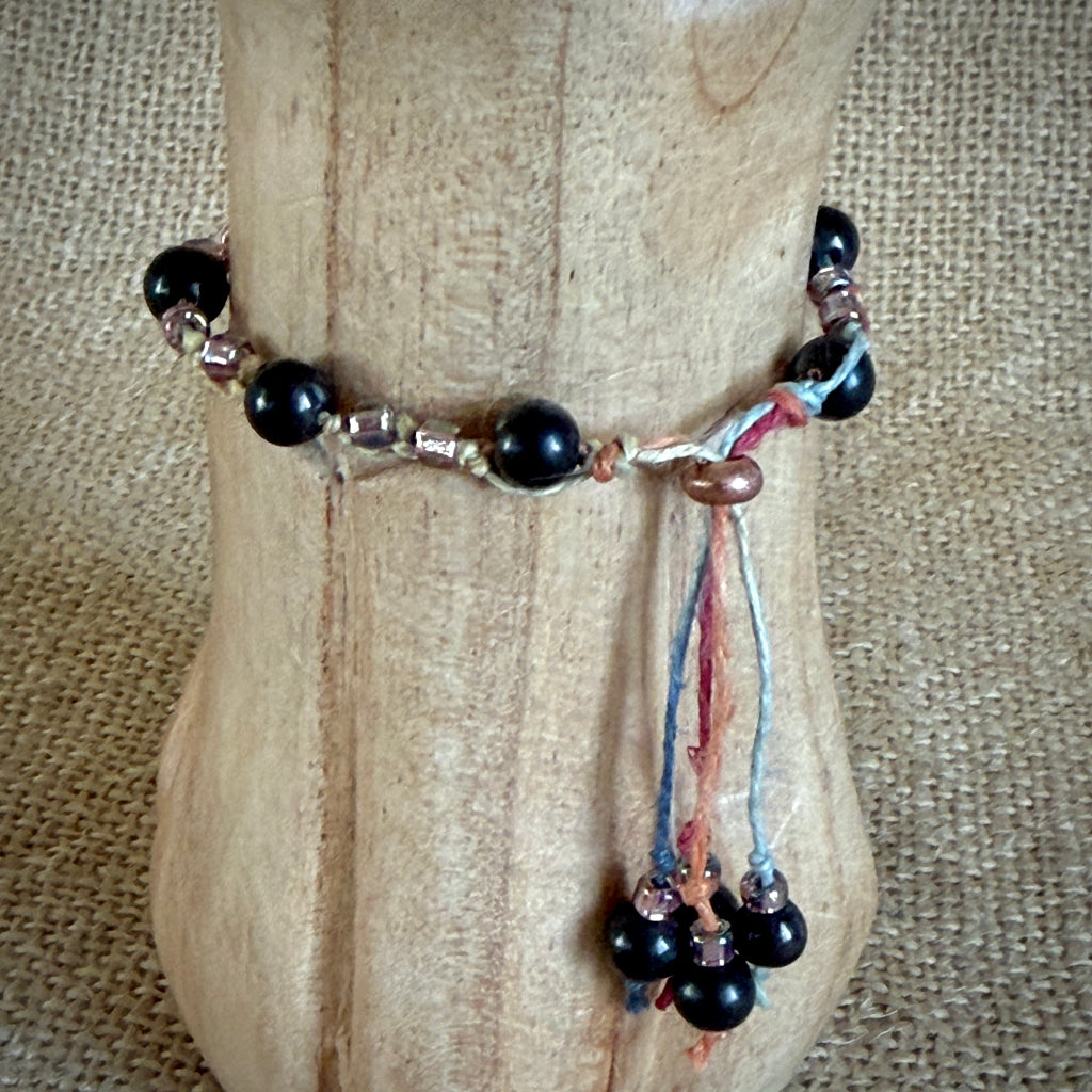 Dangly Adjustable Beaded Shungite Bracelet | Sparkly Rainbow Ponytail 2