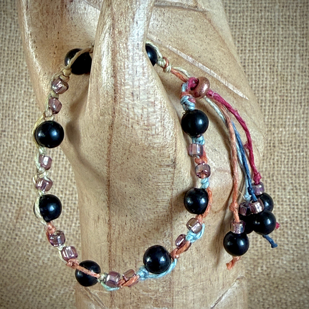 Dangly Adjustable Beaded Shungite Bracelet | Sparkly Rainbow Ponytail 3