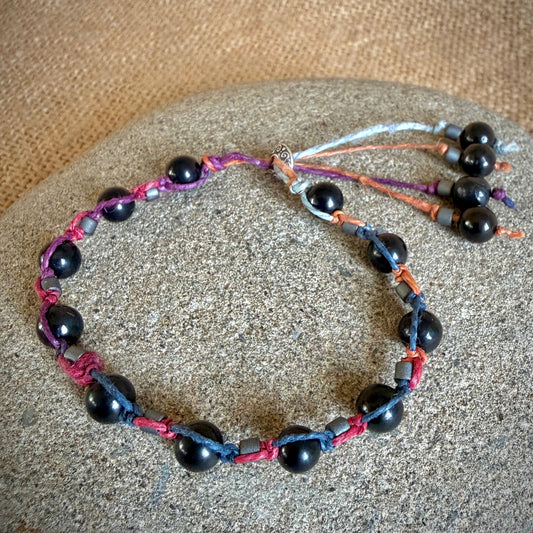 Dangly Adjustable Beaded Shungite Bracelet | Stormy Rainbow Ponytail