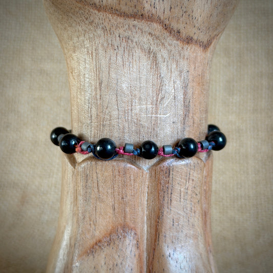 Dangly Adjustable Beaded Shungite Bracelet | Stormy Rainbow Ponytail 1