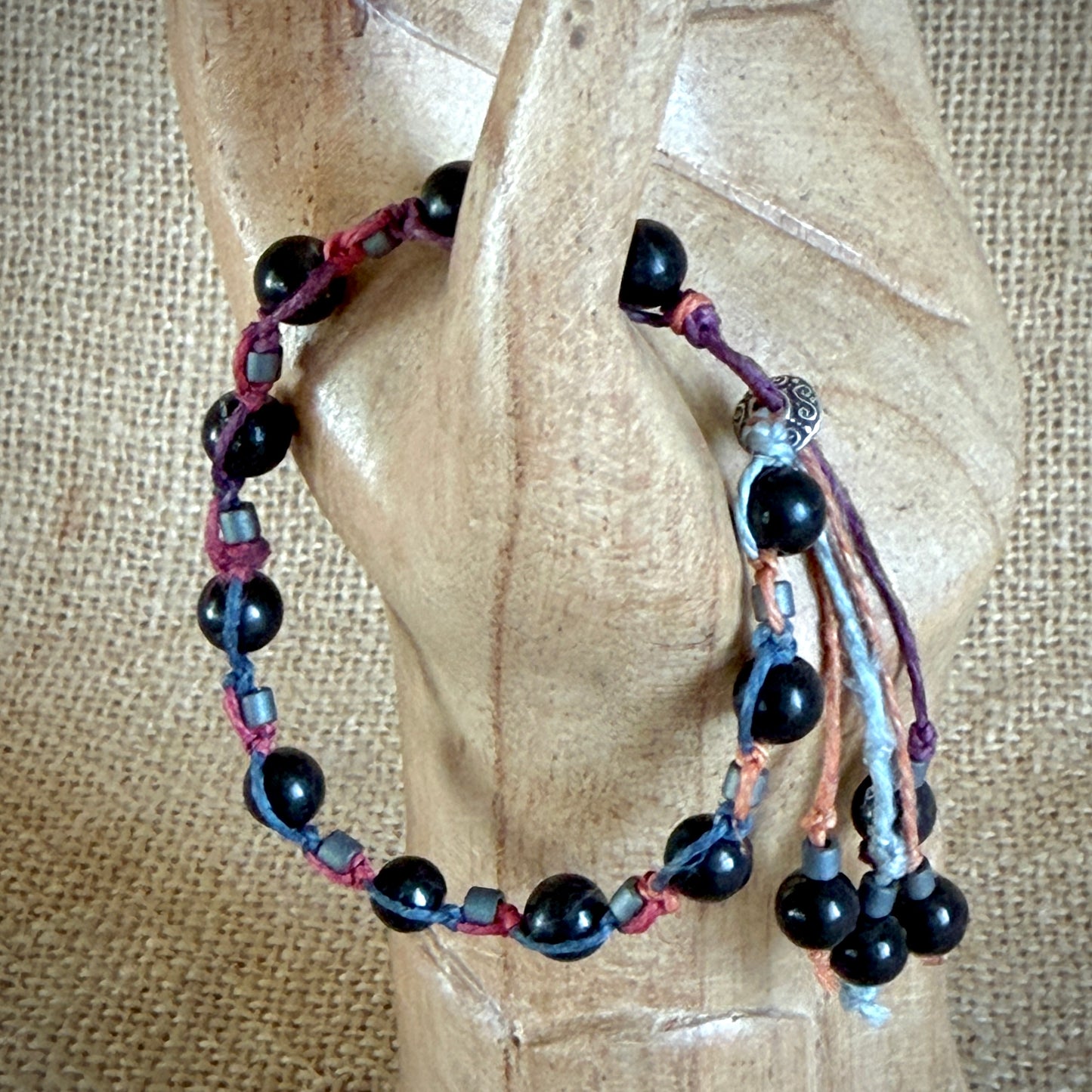Dangly Adjustable Beaded Shungite Bracelet | Stormy Rainbow Ponytail 3