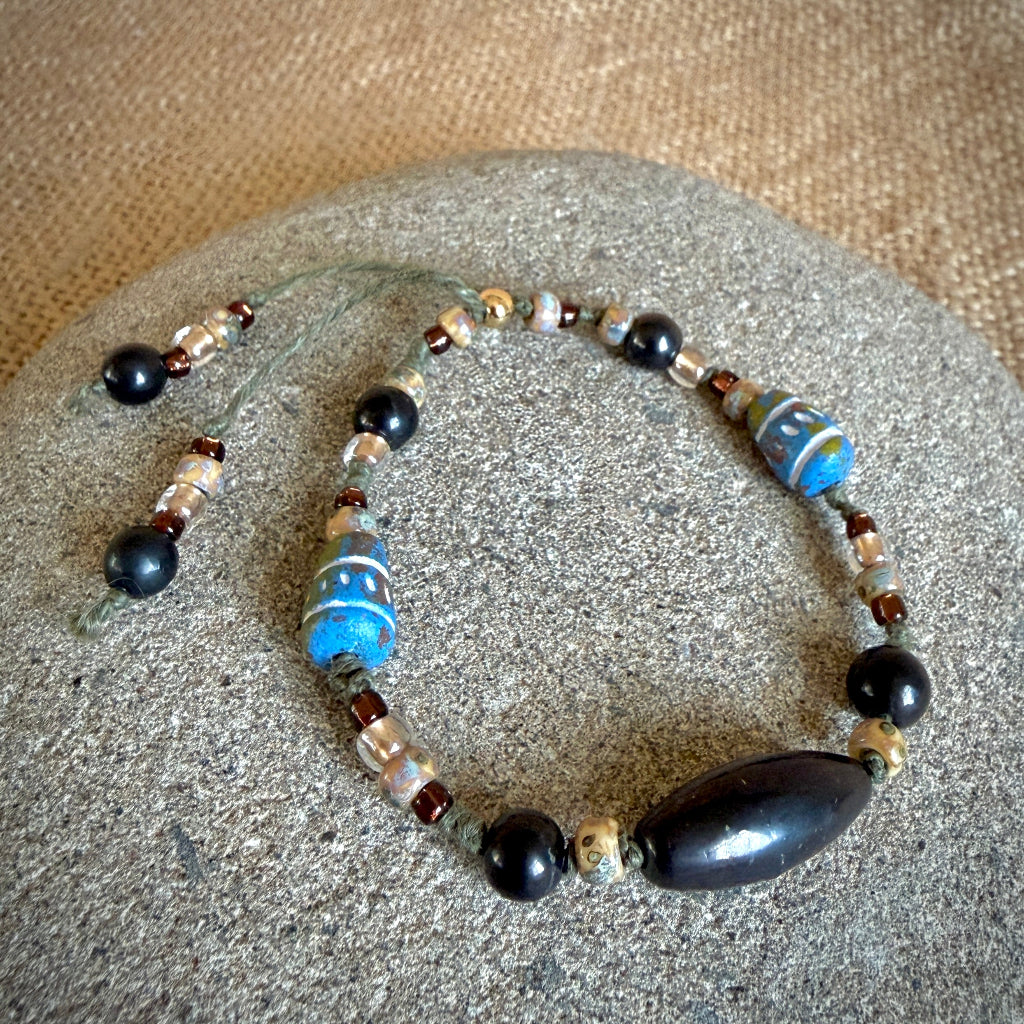 Dangly Adjustable Beaded Shungite Bracelet | Torpedo Bead, Earthy