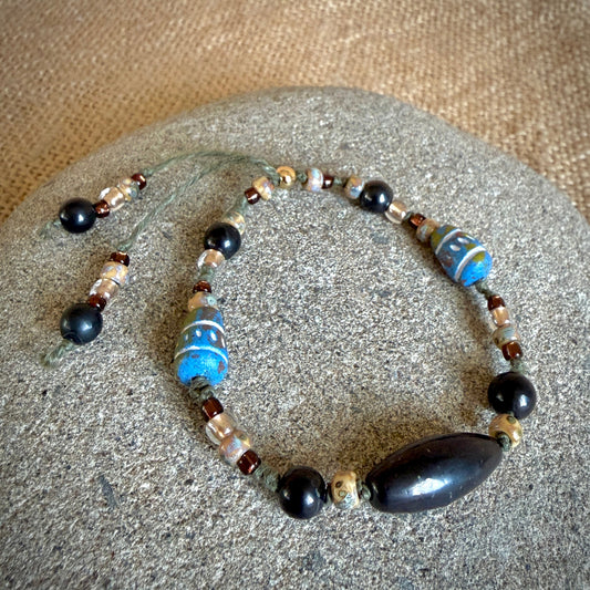 Dangly Adjustable Beaded Shungite Bracelet | Torpedo Bead, Earthy