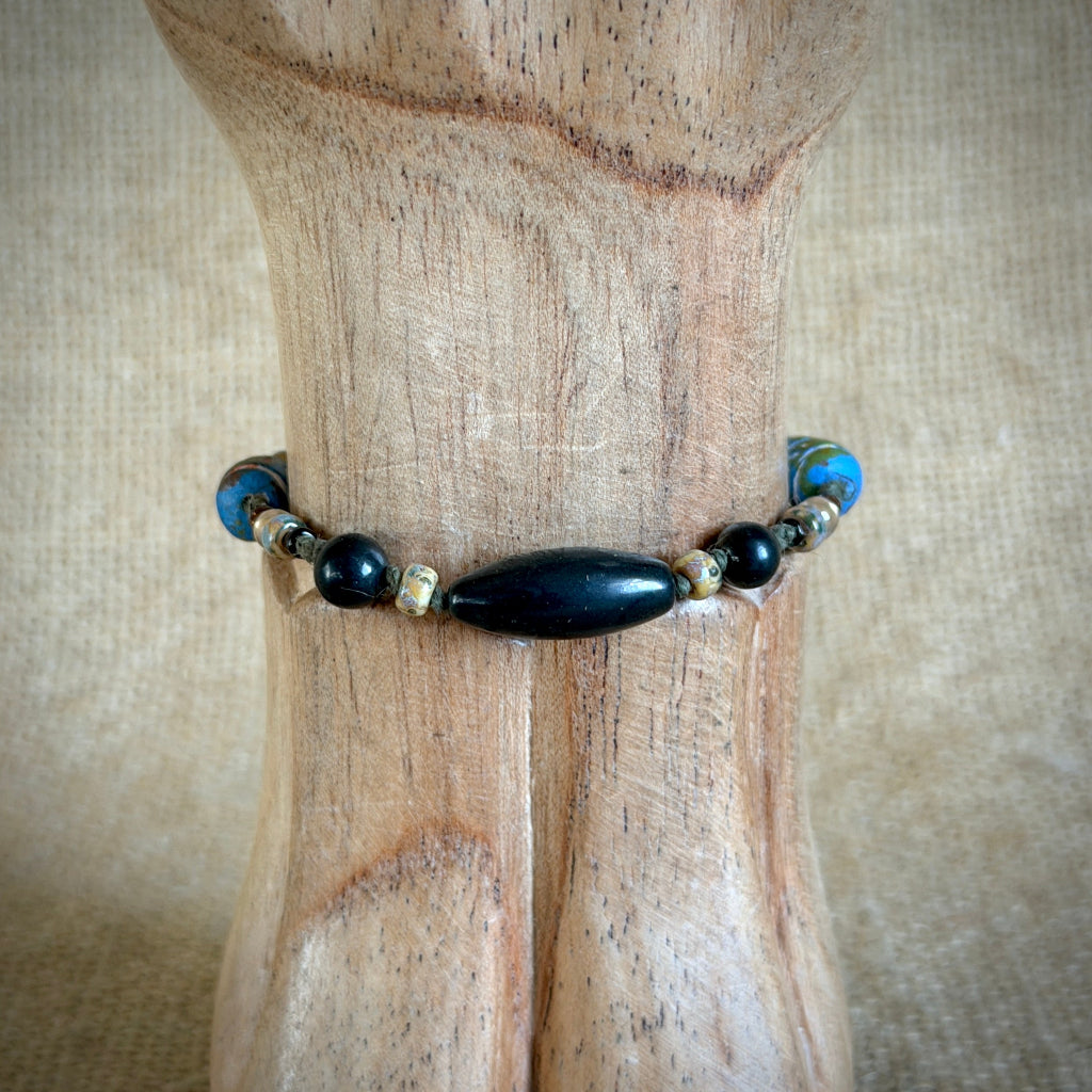 Dangly Adjustable Beaded Shungite Bracelet | Torpedo Bead, Earthy 1