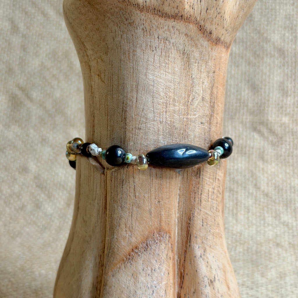 Dangly Adjustable Beaded Shungite Bracelet | Turquoise & Gold Glass2
