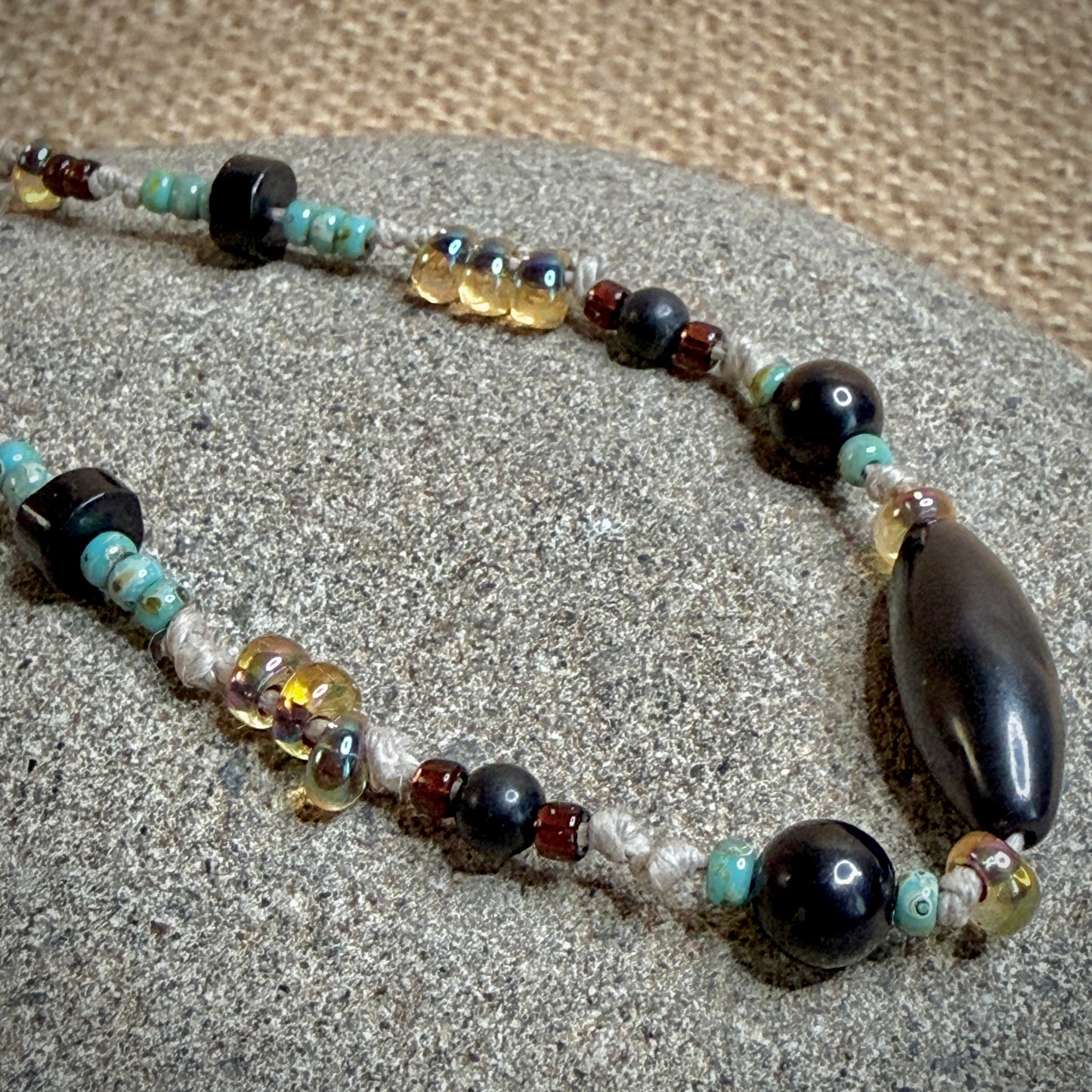 Dangly Adjustable Beaded Shungite Bracelet | Turquoise & Gold Glass 4