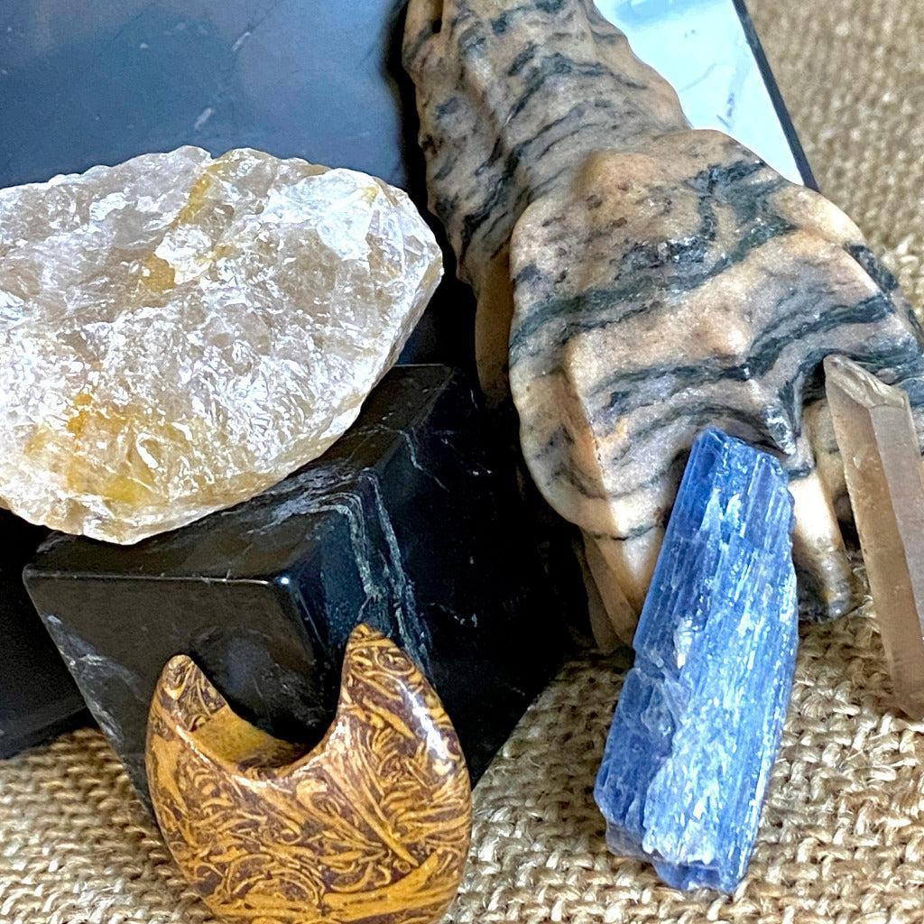 Dragon Skull Shungite, Kyanite, Golden Healer, Miriam Stone Moon