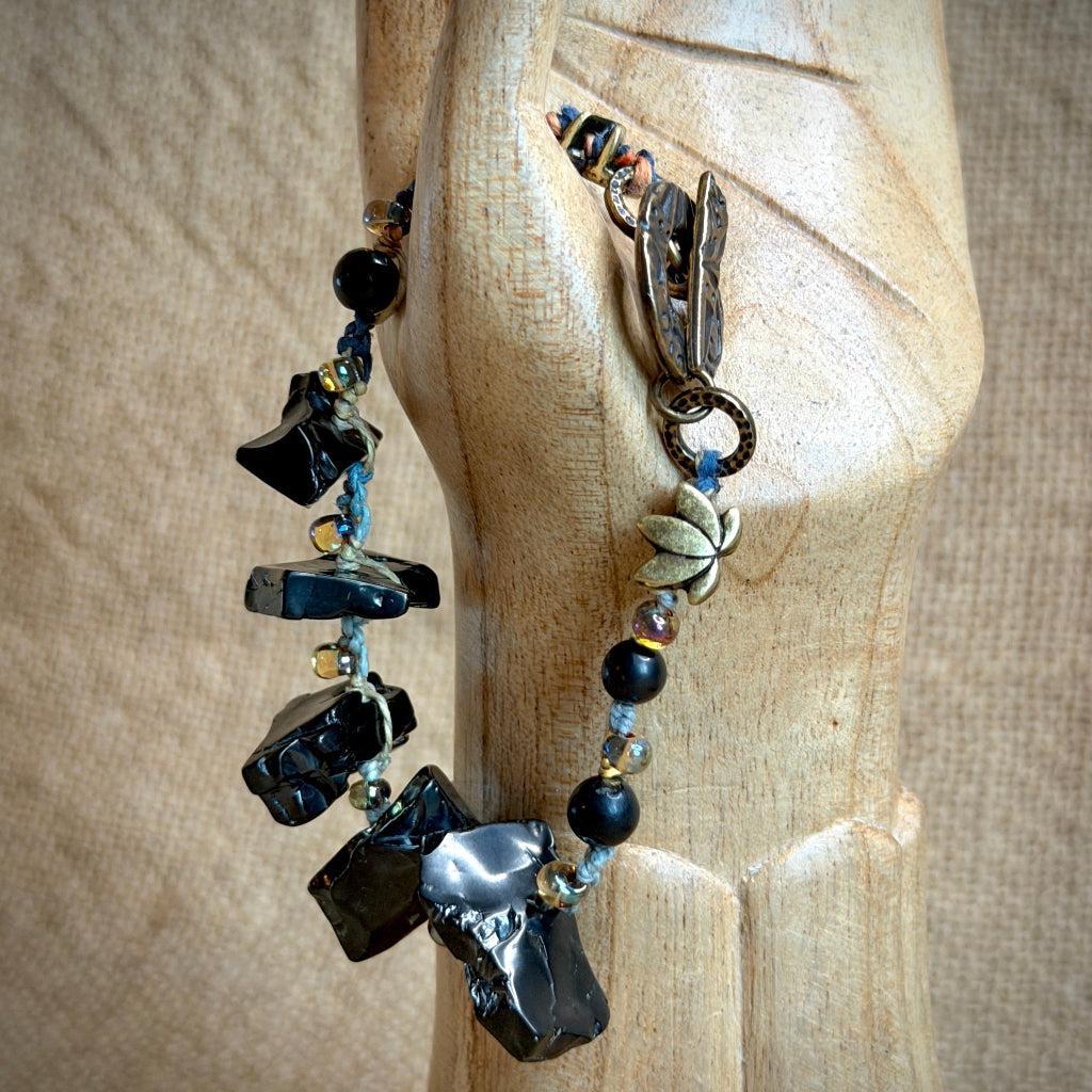 Elite Shungite Bracelet | Tumbled Elite, Rainbow Hemp, Brass Toggle