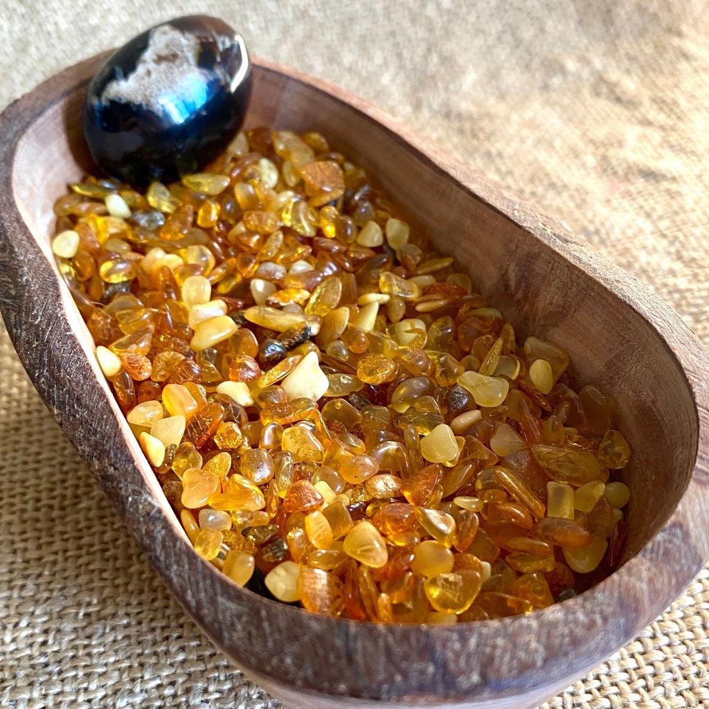 Elite Shungite Nugget 164g | Olive Wood Bowl, Baltic Amber