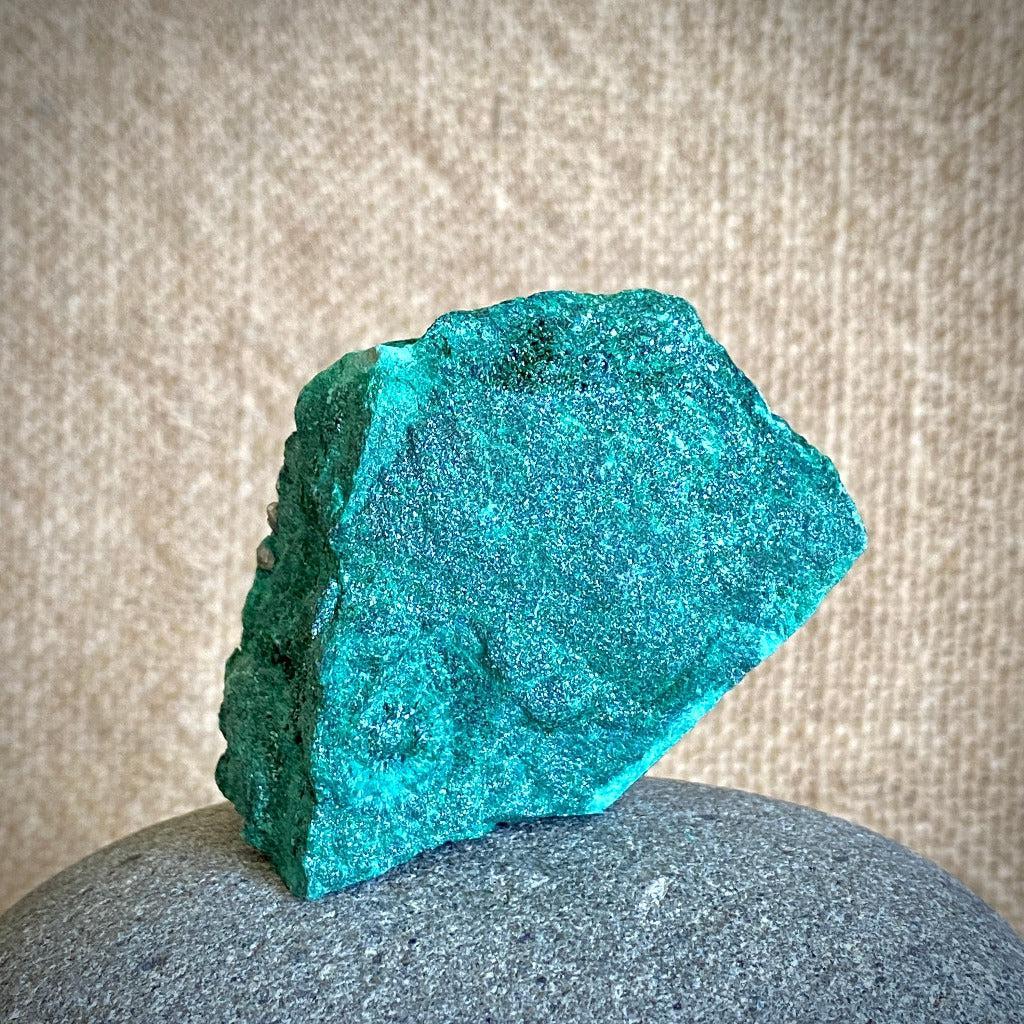 Elite Shungite Nugget 338g, Raw Malachite, Mahogany Wood Stand