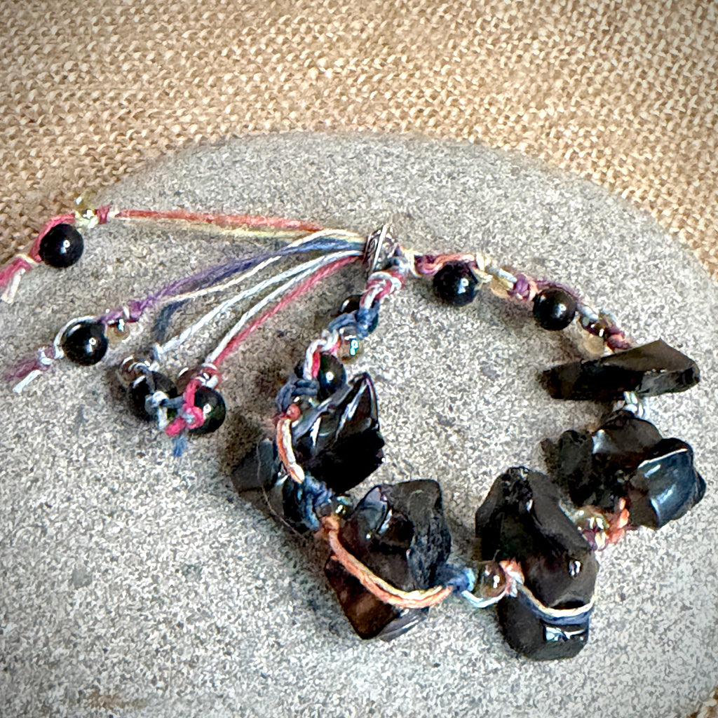 Elite Shungite Bracelet | Tumbled Elite, Rainbow Hemp, Adjustable