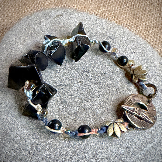 Elite Shungite Bracelet | Tumbled Elite, Rainbow Hemp, Brass Toggle