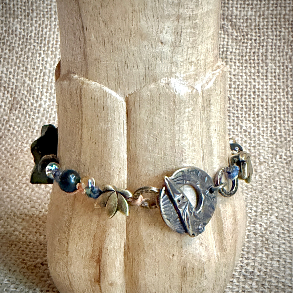 Elite Shungite Bracelet | Tumbled Elite, Rainbow Hemp, Brass Toggle 1