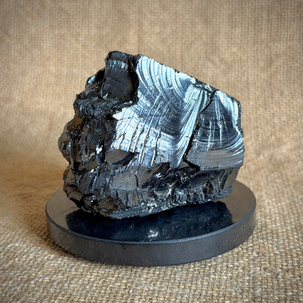 Elite Shungite Nugget 228g | On Polished Black Shungite Circular Tile