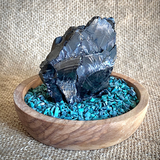 Elite Shungite Nugget 52g | Olive Wood Bowl, Malachite 2