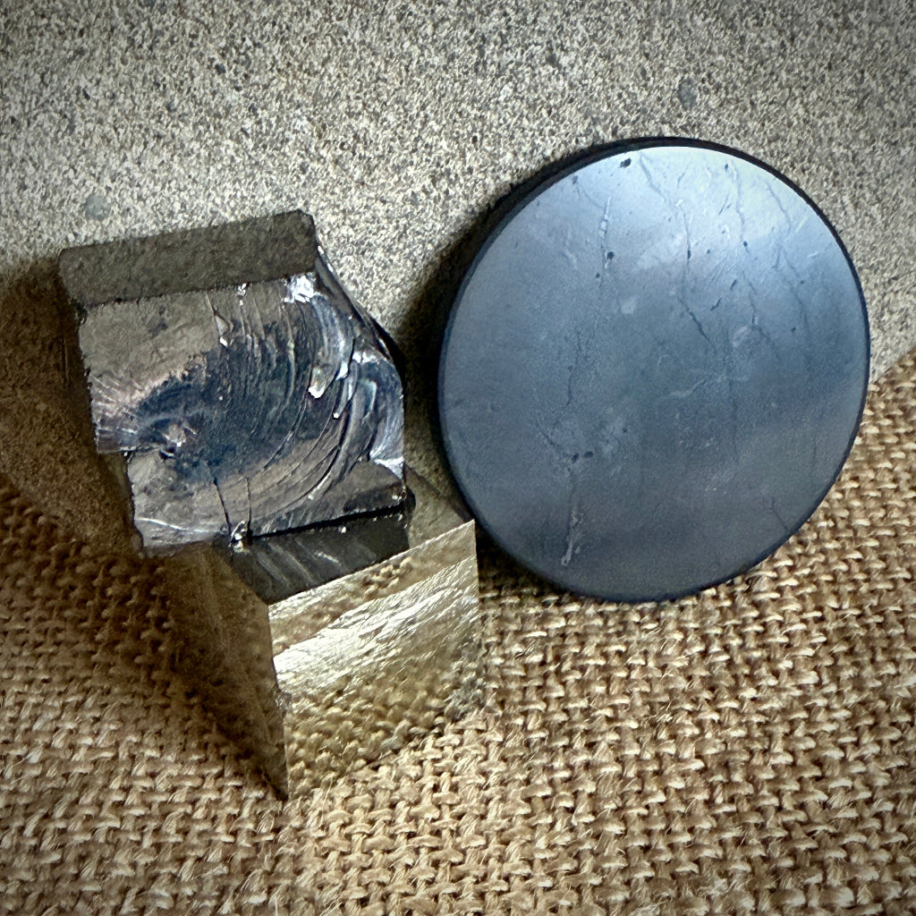 Elite Shungite & Pyrite Cube Stack | With Round Shungite Tile 3