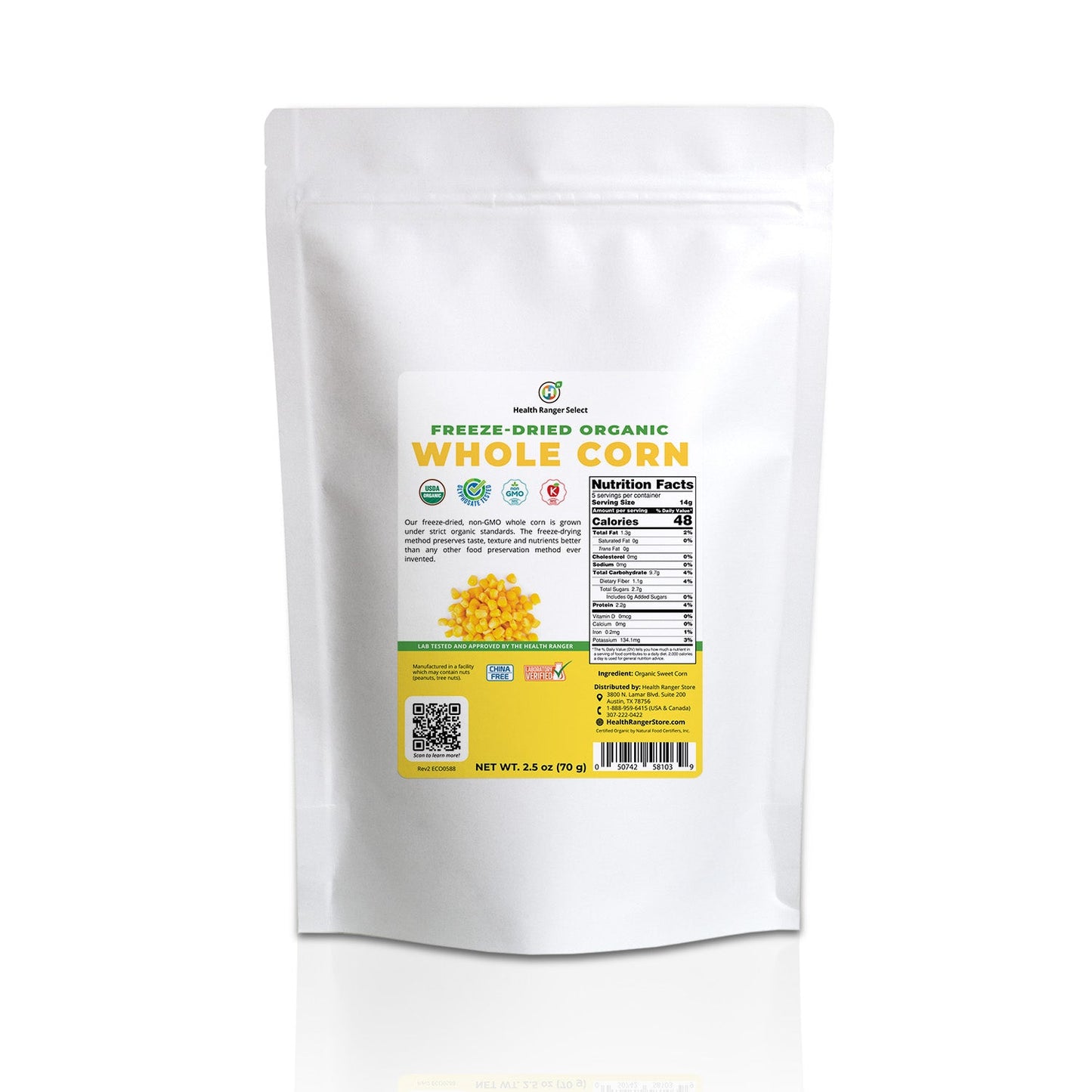 Freeze-Dried Organic Whole Corn 2.5 oz (70g)