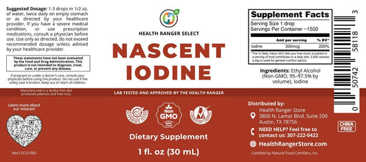 Health Ranger's Nascent Iodine 1 fl oz (30ml) | 2 Percent Strength
