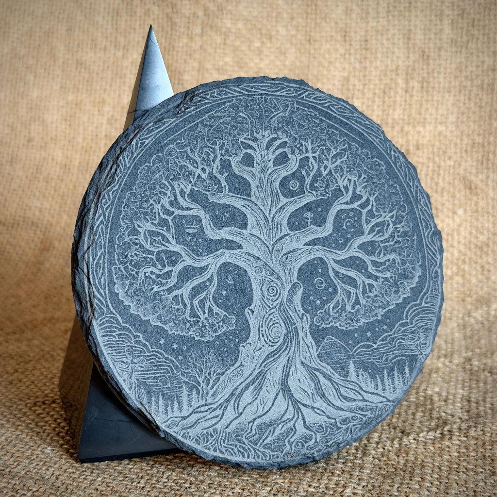 High Shungite Pyramid, 50mm Base | Tree of Life Slate Stand