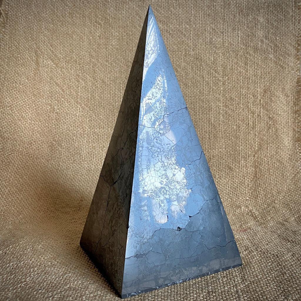 High Shungite Pyramid With Multiple Cracks - PRICE SLASHED