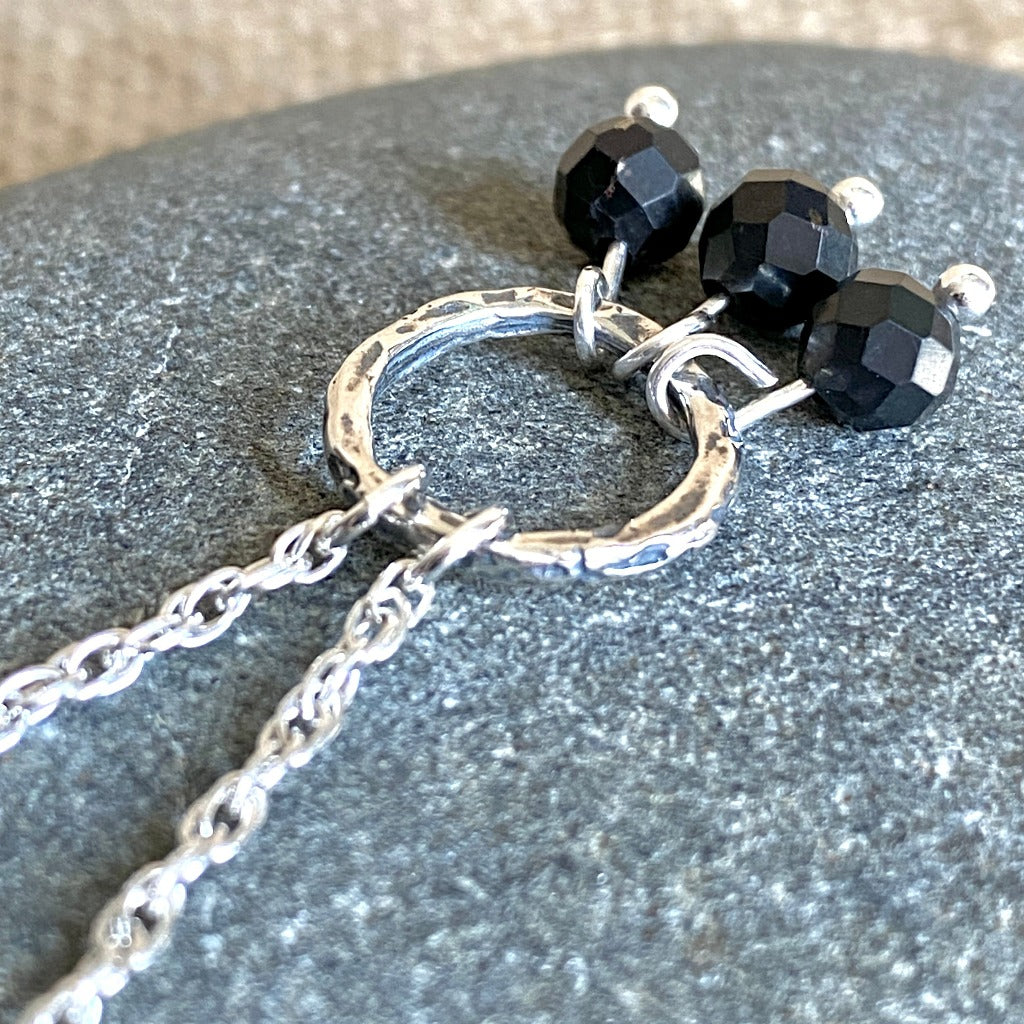 Essential Shungite Necklace with Sterling Silver Ring & 3 Shungite Beads