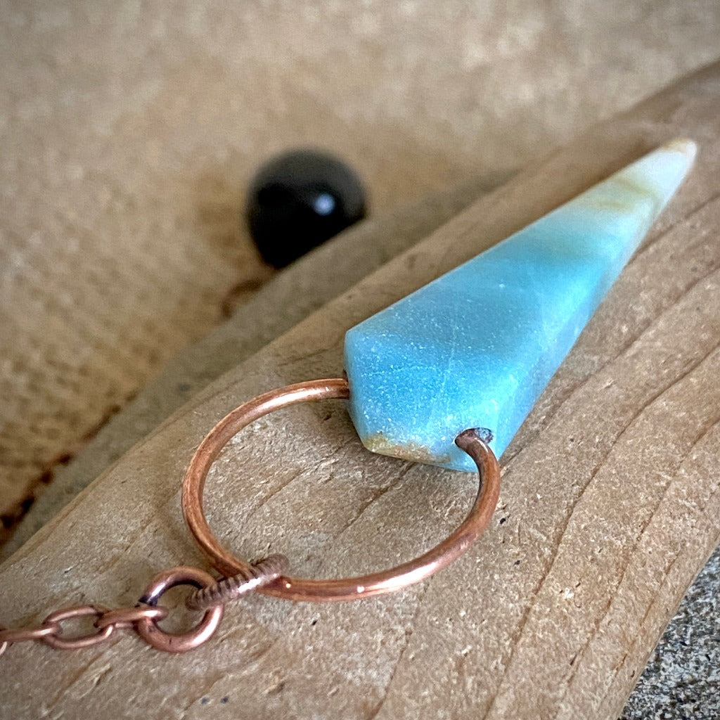 Amazonite Pendulum with Copper Ring Bail & Shungite Bead Grip