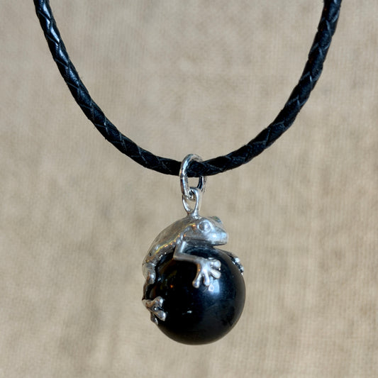 Black Shungite Froggy Pendant | Sterling Silver Lost Wax Casting