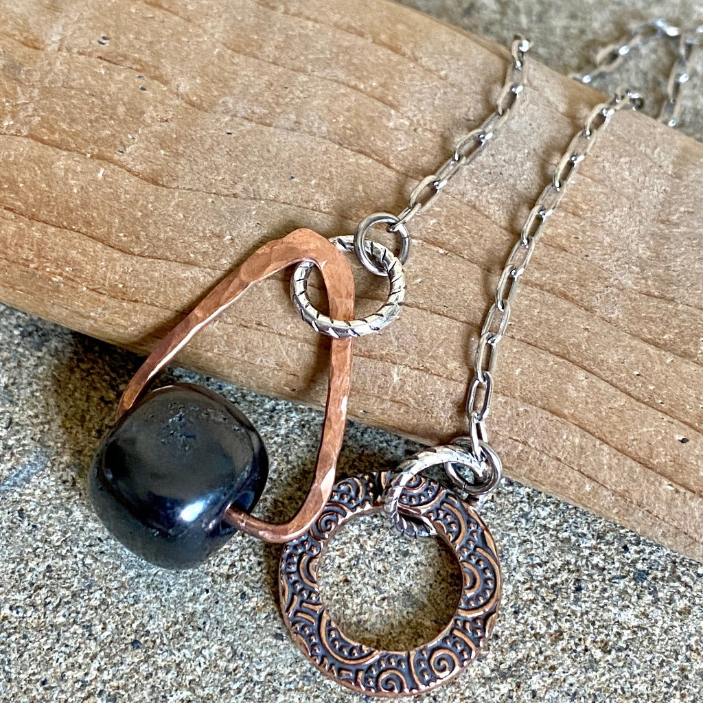 Shungite & Copper Pendulum on Stainless Steel Chain, Circle Link Grip