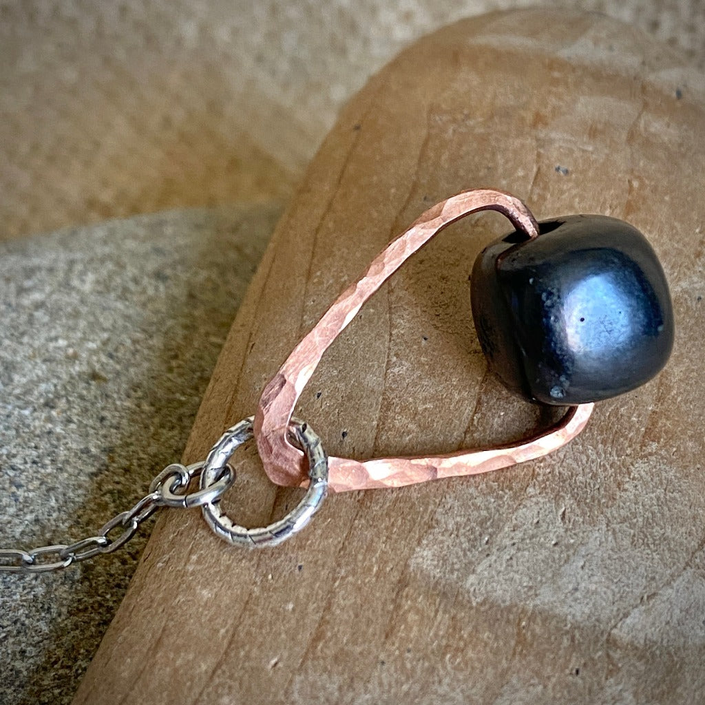 Shungite & Copper Pendulum on Stainless Steel Chain, Circle Link Grip
