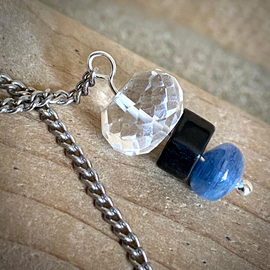 Blue Kyanite, Quartz, & Shungite Pendulum on Pure Titanium Chain