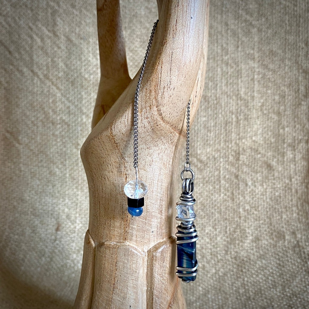 Blue Kyanite, Quartz, & Shungite Pendulum on Pure Titanium Chain