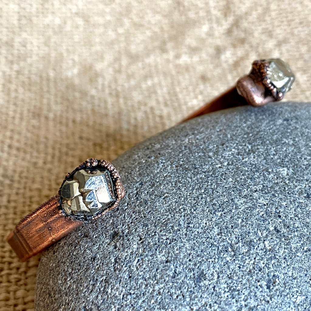 Raw Pyrite Copper Cuff Bracelet, Electroformed, Handcrafted