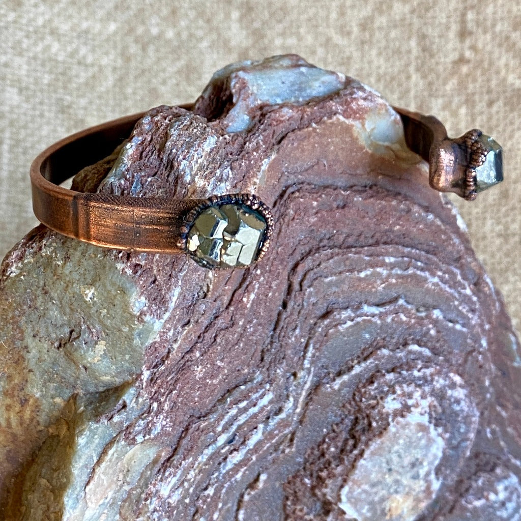 Raw Pyrite Copper Cuff Bracelet, Electroformed, Handcrafted
