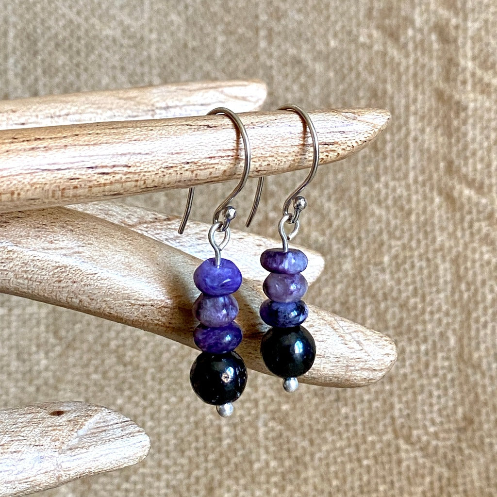 Charoite & Shungite Earrings, Protection, Courage, Transformation