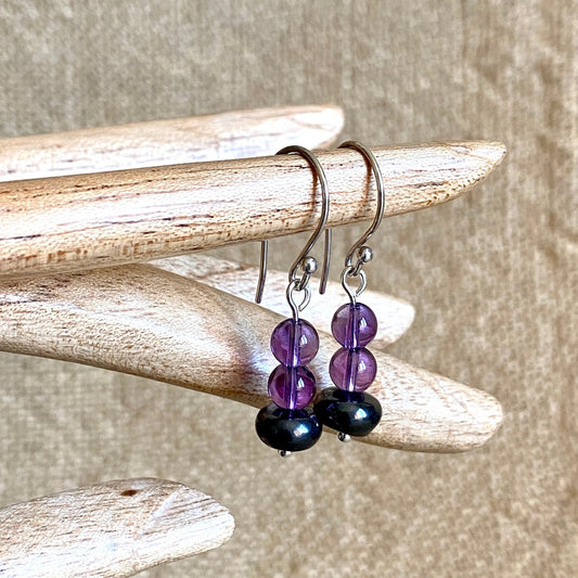 Shungite & Amethyst Earrings, Intuition and Imagination