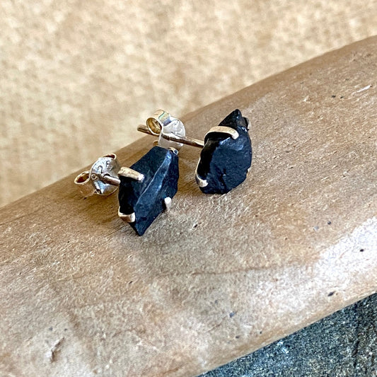 Basic Shungite Nugget Earring Studs with Sterling Silver Posts